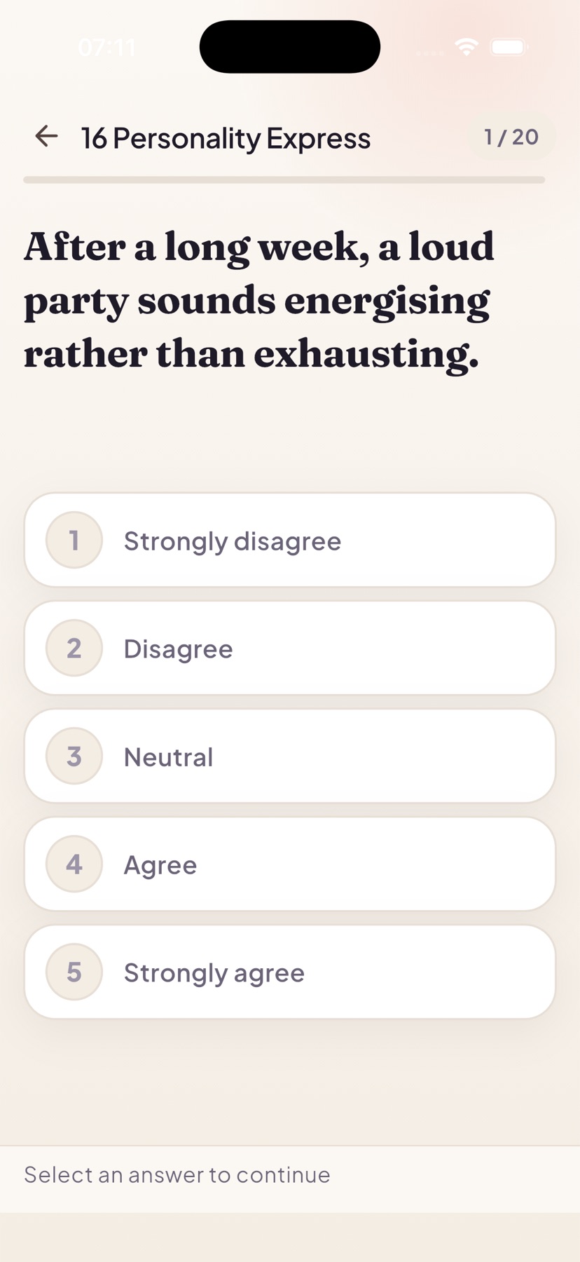A SoulType question with five agreement choices
